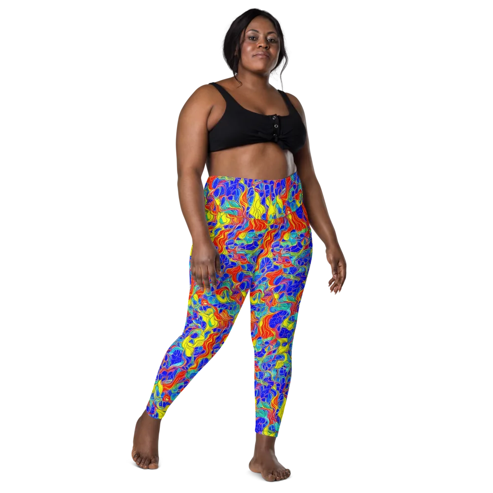 Blue Flame Maze on Leggings with Pockets — Front