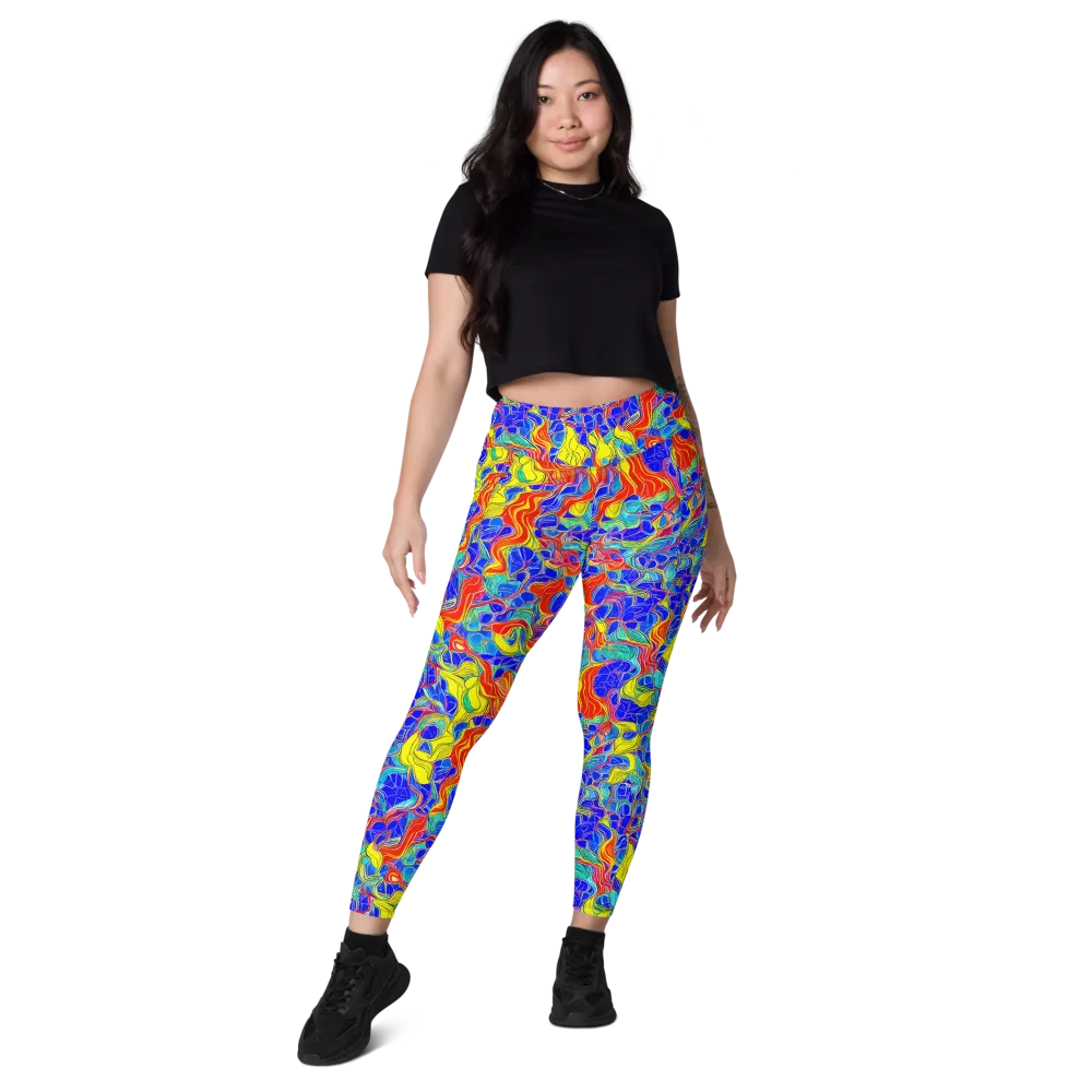 Blue Flame Maze on Leggings with Pockets — Front