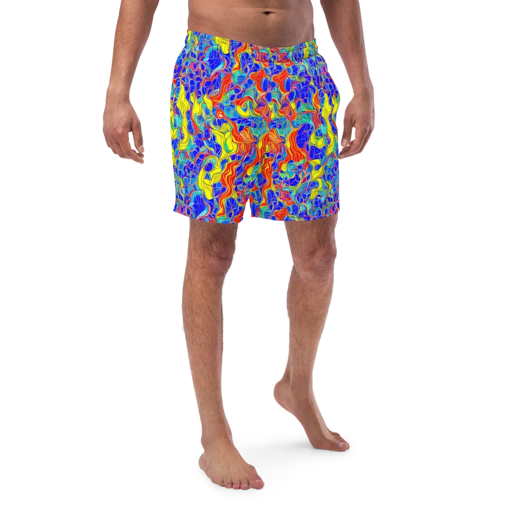 Blue Flame Maze on Swim Trunks — Front
