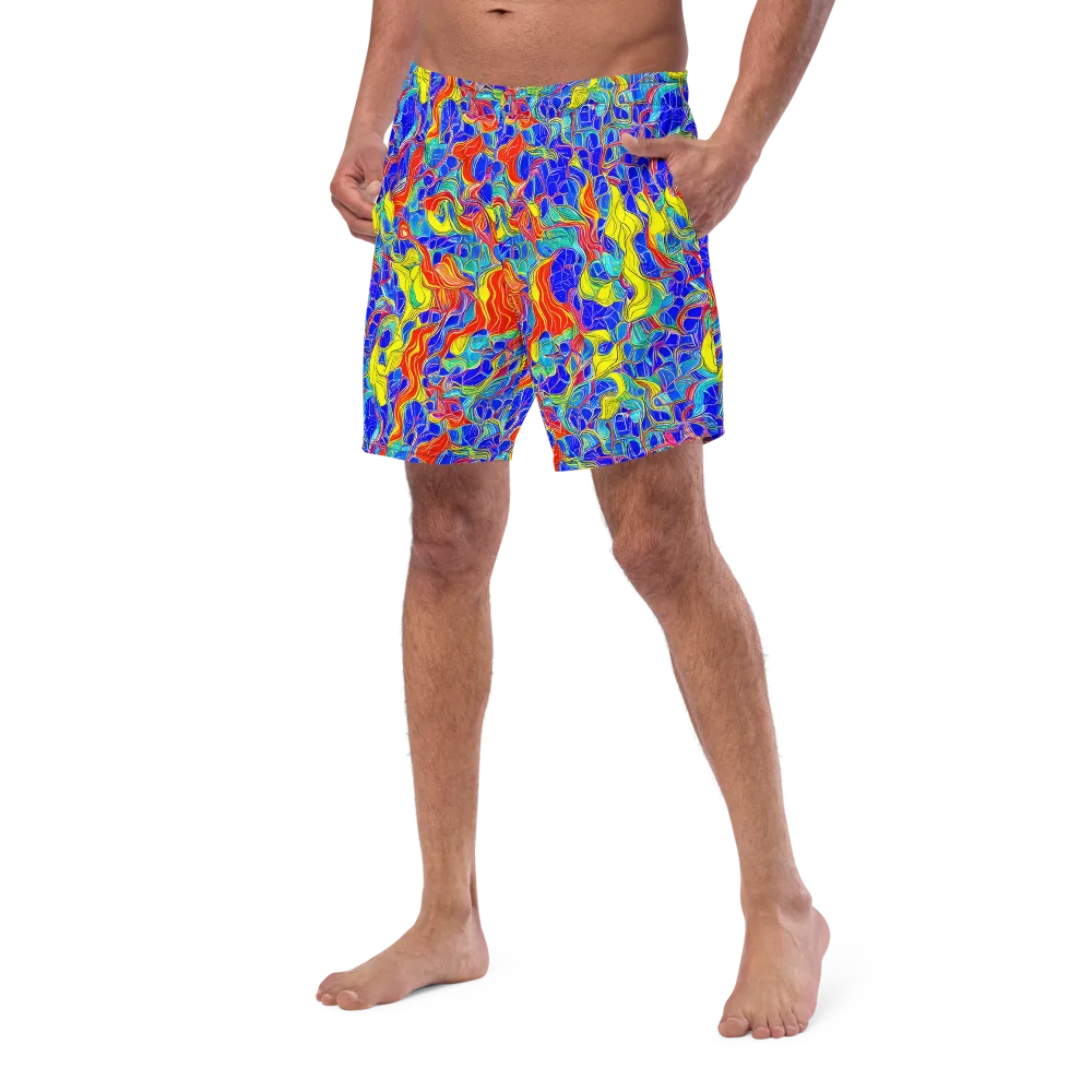 Blue Flame Maze on Swim Trunks — Left Front