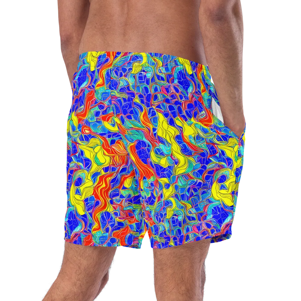 Blue Flame Maze on Swim Trunks — Right Back
