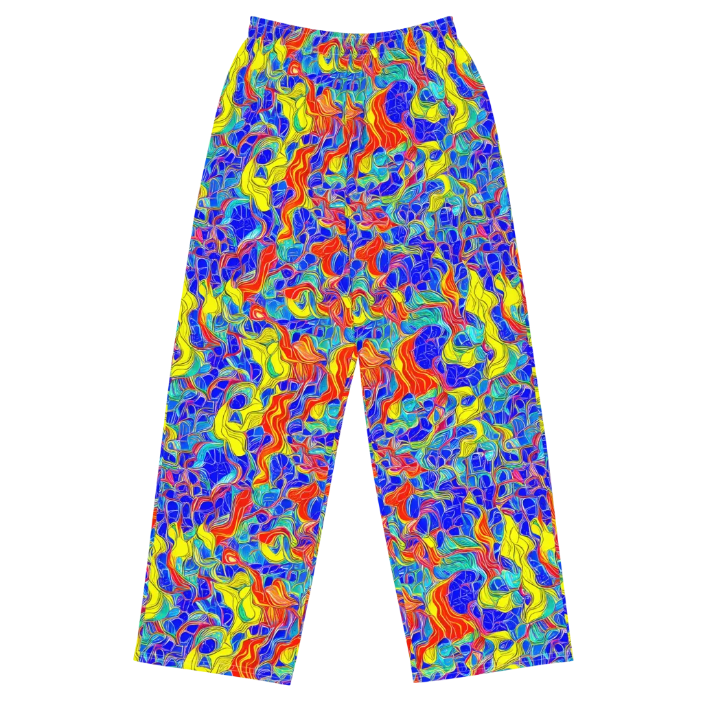 Blue Flame Maze on Wide-Leg Pants — Front