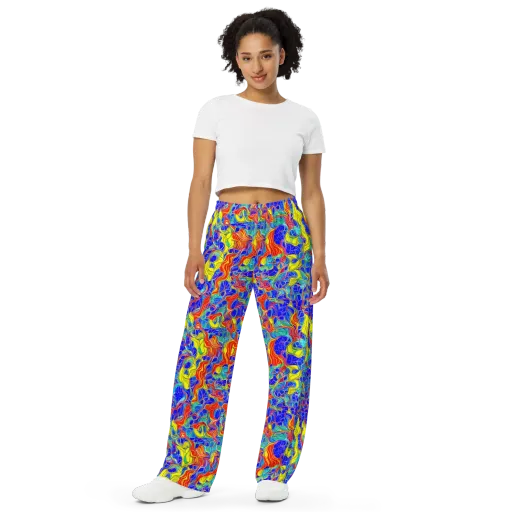 Blue Flame Maze on a Wide-Leg Pants