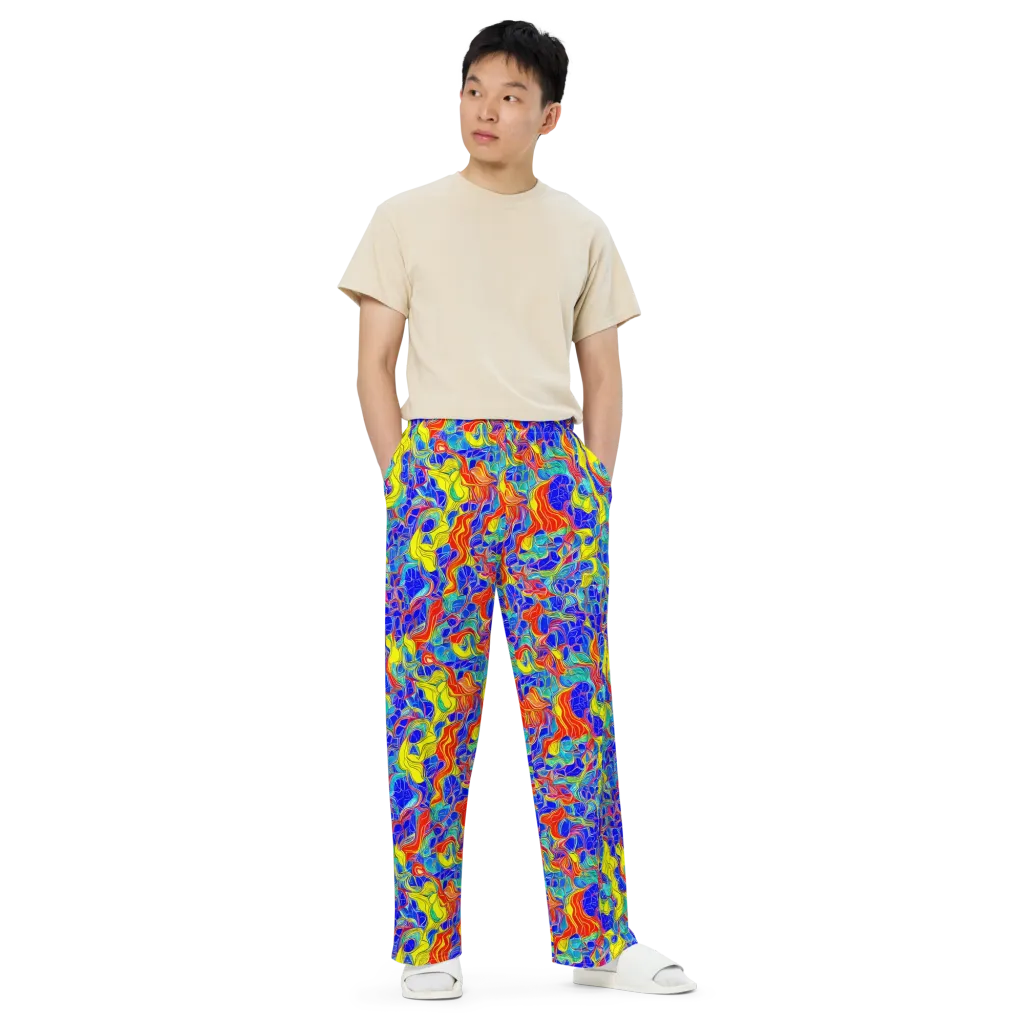 Blue Flame Maze on Wide-Leg Pants — Front