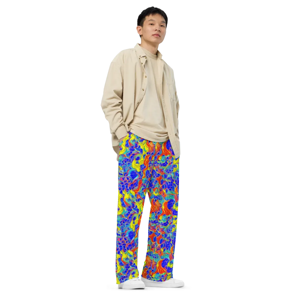 Blue Flame Maze on Wide-Leg Pants — Right Front