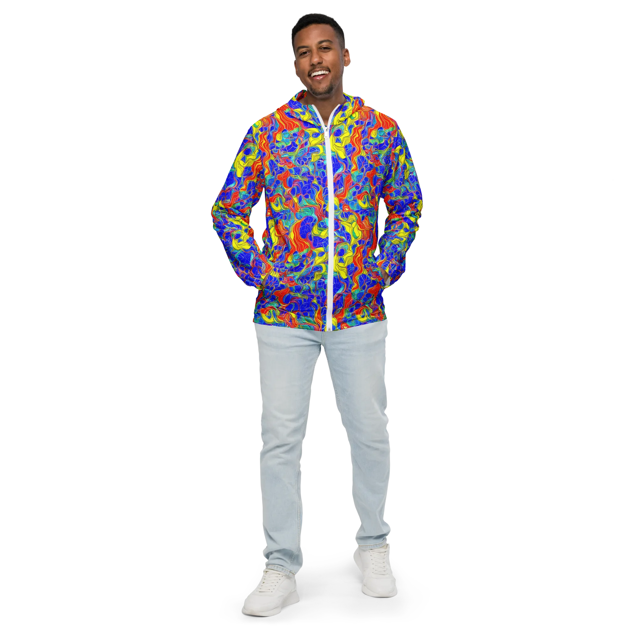 Blue Flame Maze on Men's Windbreaker — Front