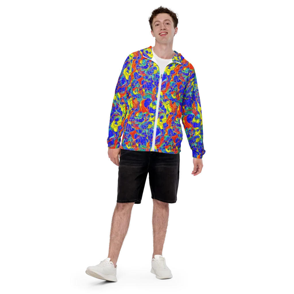 Blue Flame Maze on Men's Windbreaker — Front