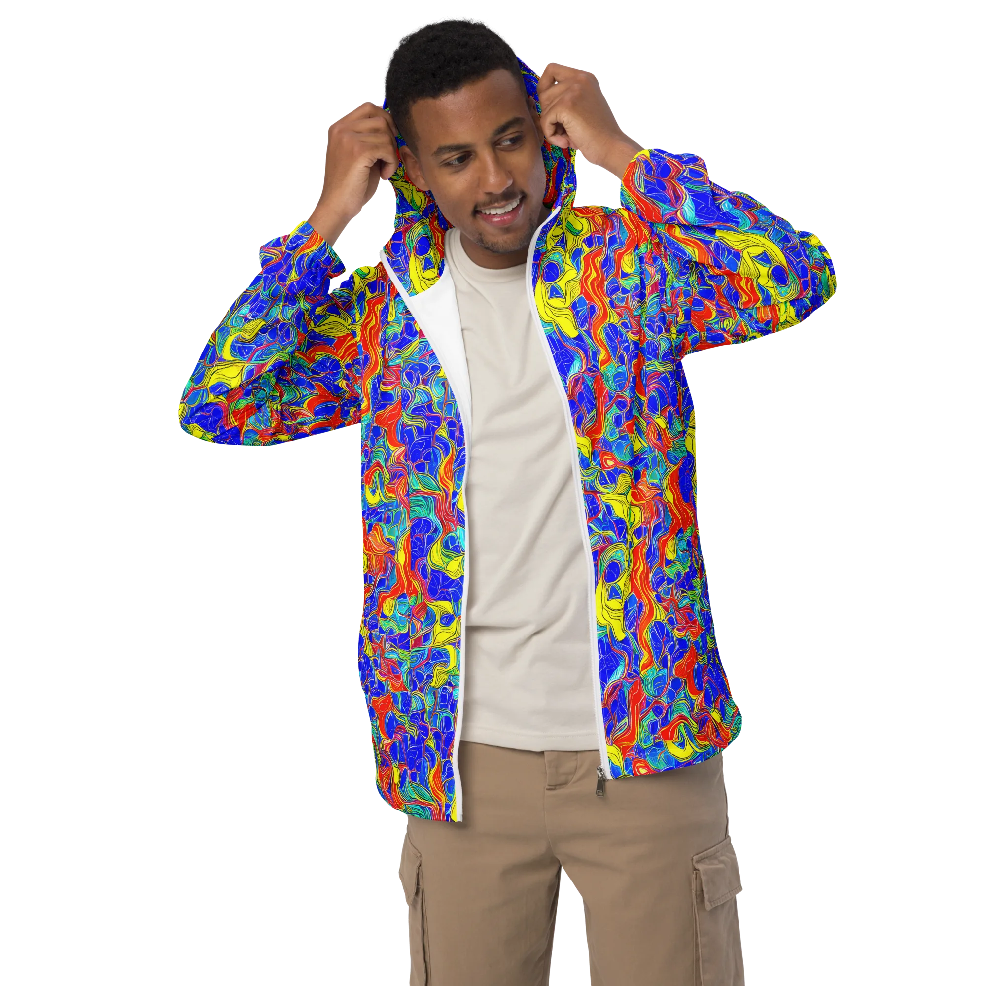 Blue Flame Maze on Men's Windbreaker — Front