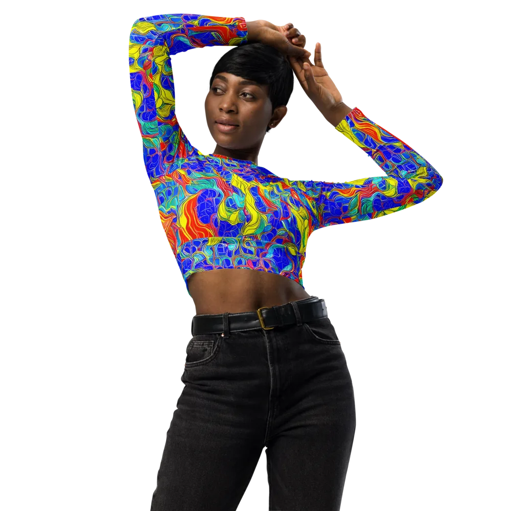 Blue Flame Maze on Long Sleeve Crop Top — Front