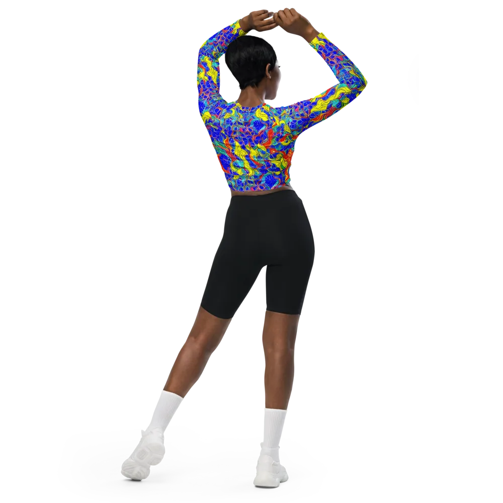 Blue Flame Maze on Long Sleeve Crop Top — Back