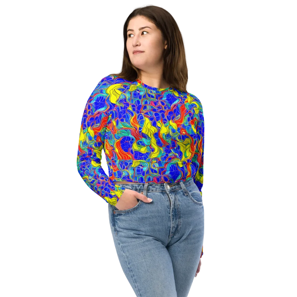 Blue Flame Maze on Long Sleeve Crop Top — Front