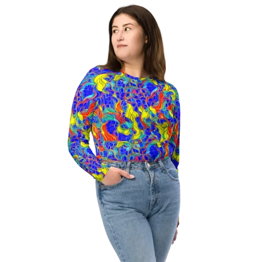 Blue Flame Maze on a Long Sleeve Crop Top