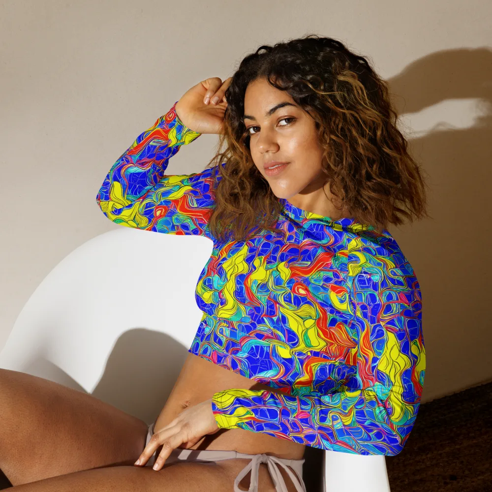 Blue Flame Maze on Long Sleeve Crop Top — Left Front