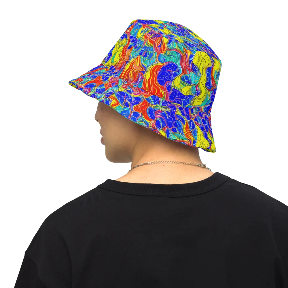 Blue Flame Maze on Reversible Bucket Hat — Back Inside