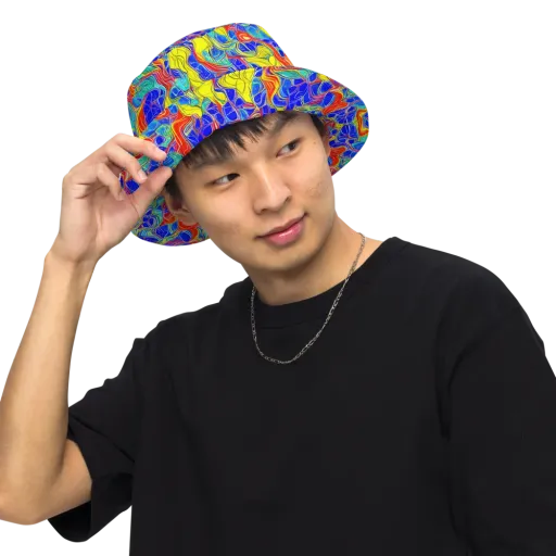 Blue Flame Maze on a Reversible Bucket Hat