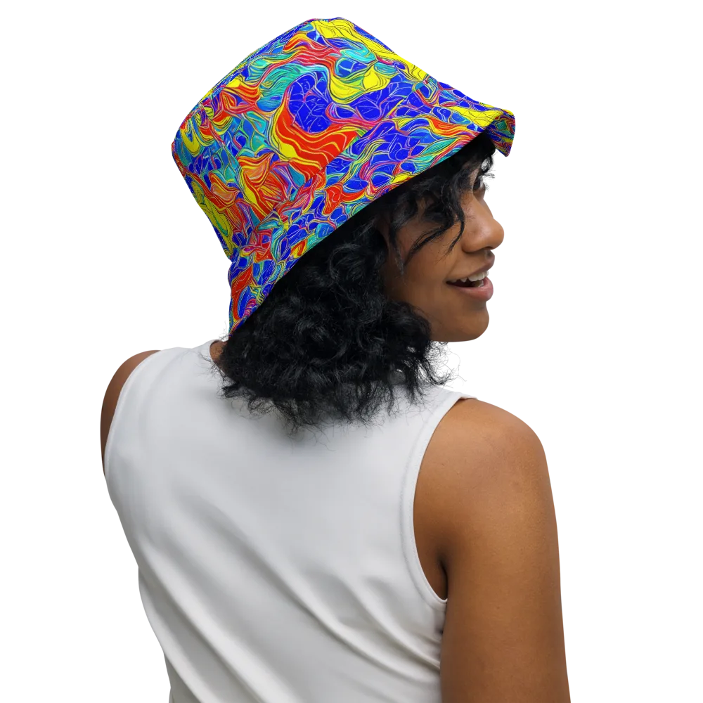 Blue Flame Maze on Reversible Bucket Hat — Right Outside