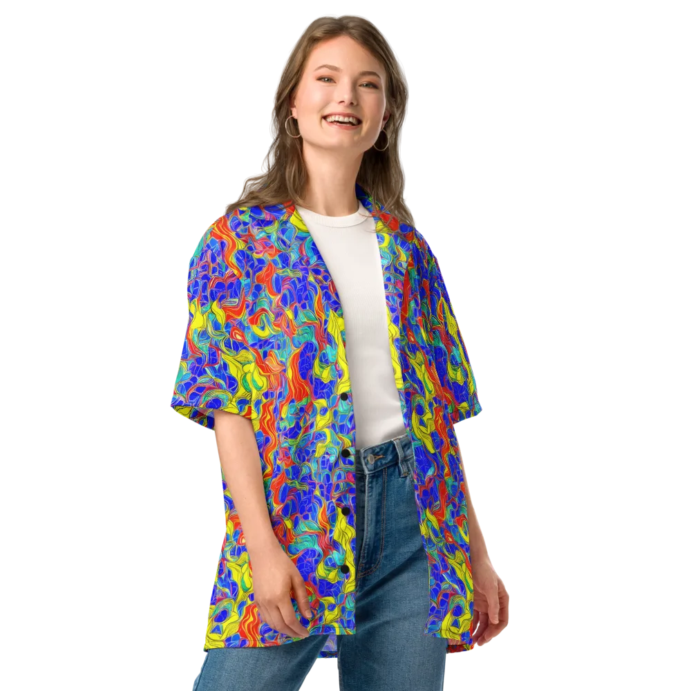 Blue Flame Maze on Button Shirt — Front