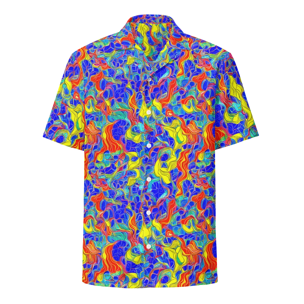 Blue Flame Maze on Button Shirt — Front