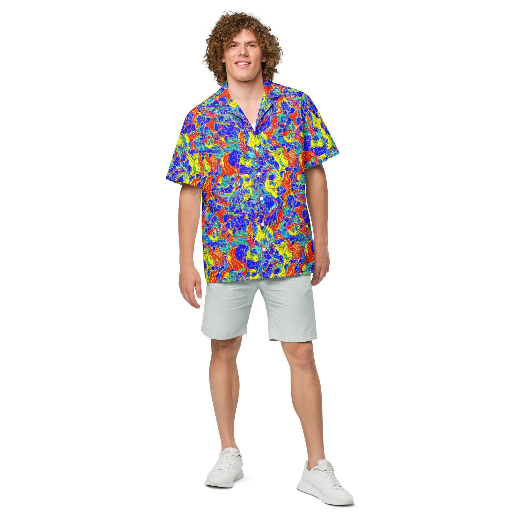 Blue Flame Maze on Button Shirt — Front