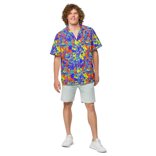 Blue Flame Maze on a Button Shirt