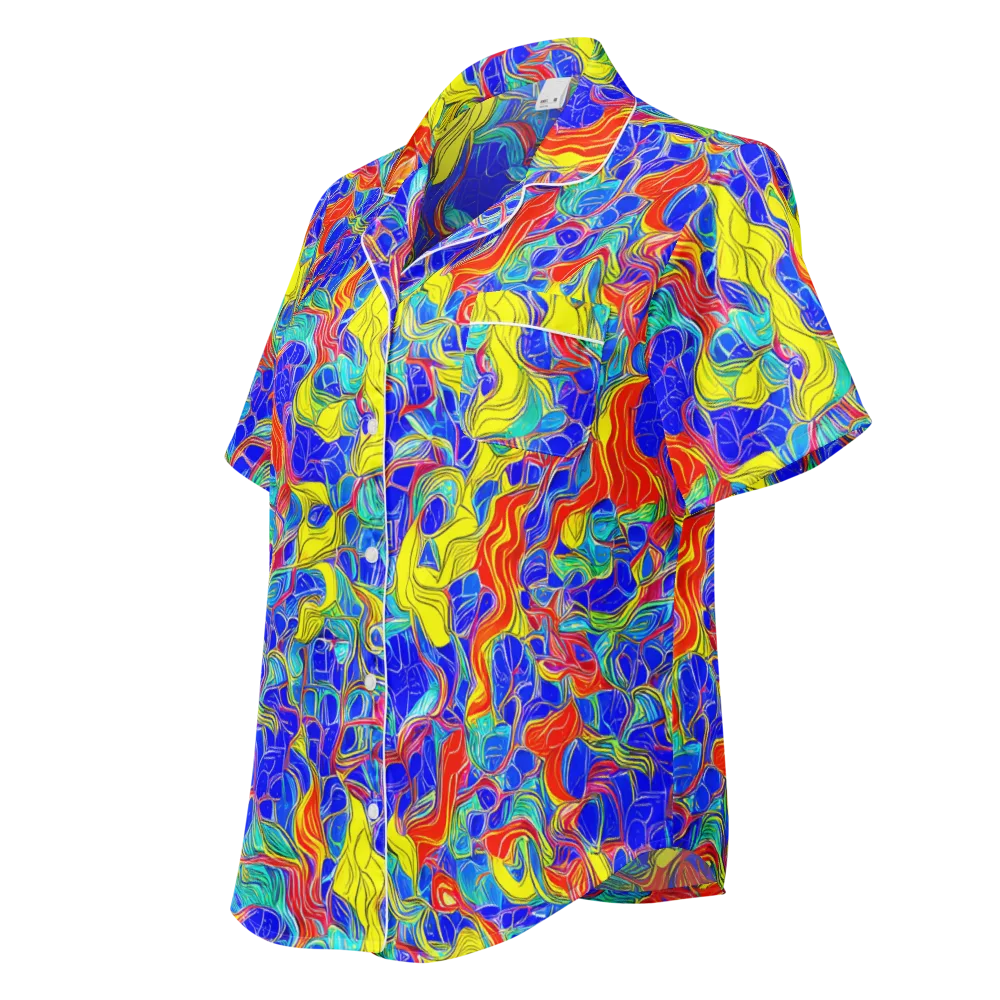 Blue Flame Maze on Women's Short Sleeve Pajama Top — Left Front