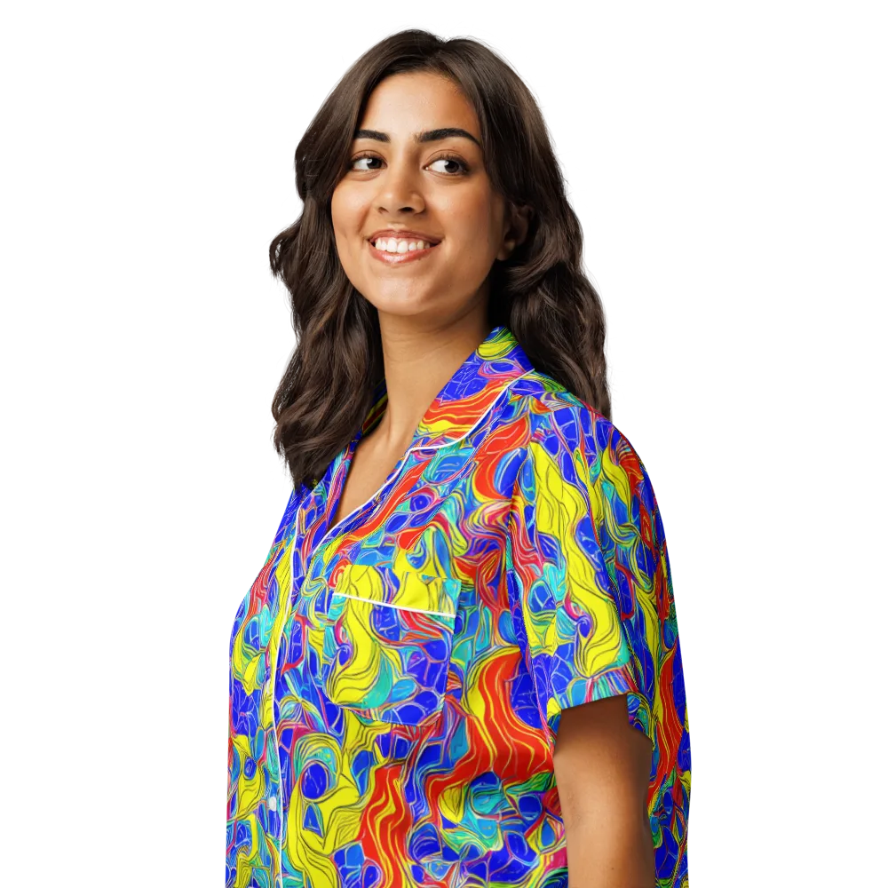 Blue Flame Maze on Women's Short Sleeve Pajama Top — Left Front