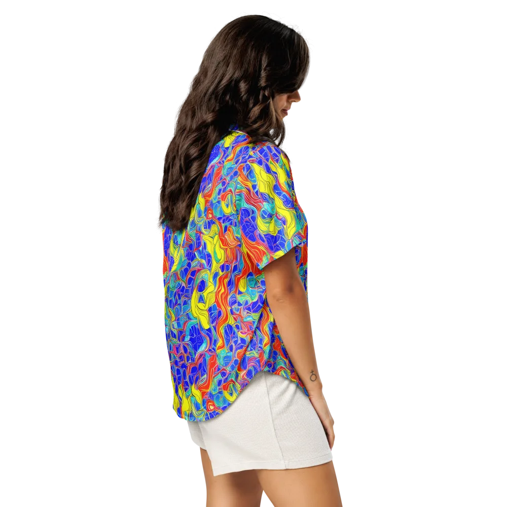 Blue Flame Maze on Women's Short Sleeve Pajama Top — Right Back