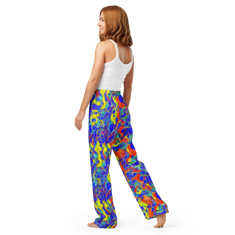 Blue Flame Maze on Women's Pajama Pants — Back