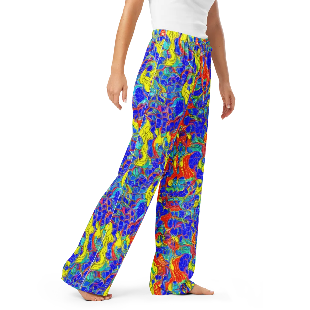 Blue Flame Maze on Women's Pajama Pants — Right Front
