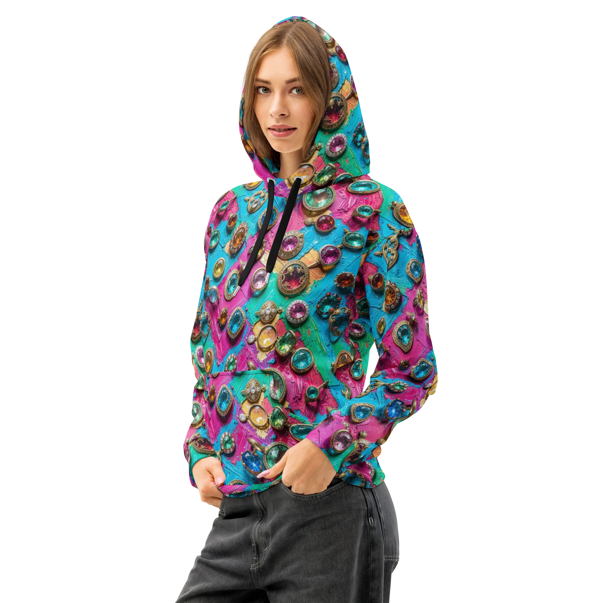 Jewel Box Riot on Cotton Hoodie — Left Front