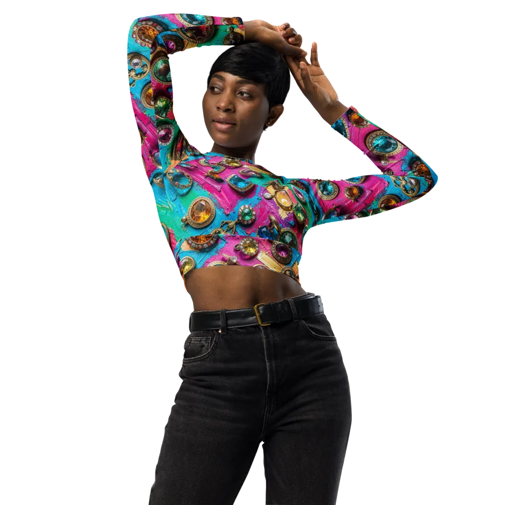 Jewel Box Riot on Long Sleeve Crop Top — Front