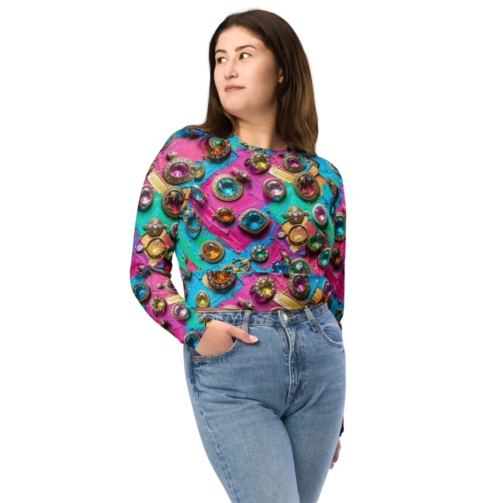 Jewel Box Riot on Long Sleeve Crop Top — Front