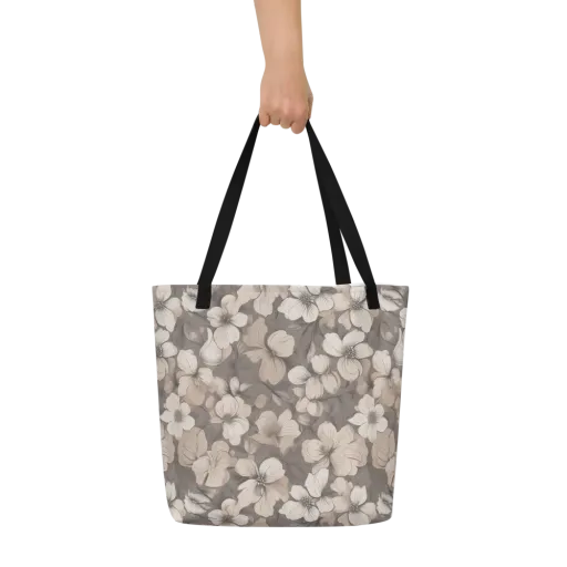 Sepia Dogwood on a Large Tote Bag W/ Pocket