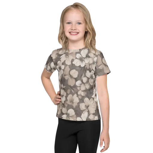 Sepia Dogwood on a Kids Crew Neck T-Shirt