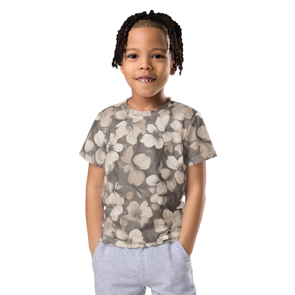 Sepia Dogwood on Kids Crew Neck T-Shirt — Front