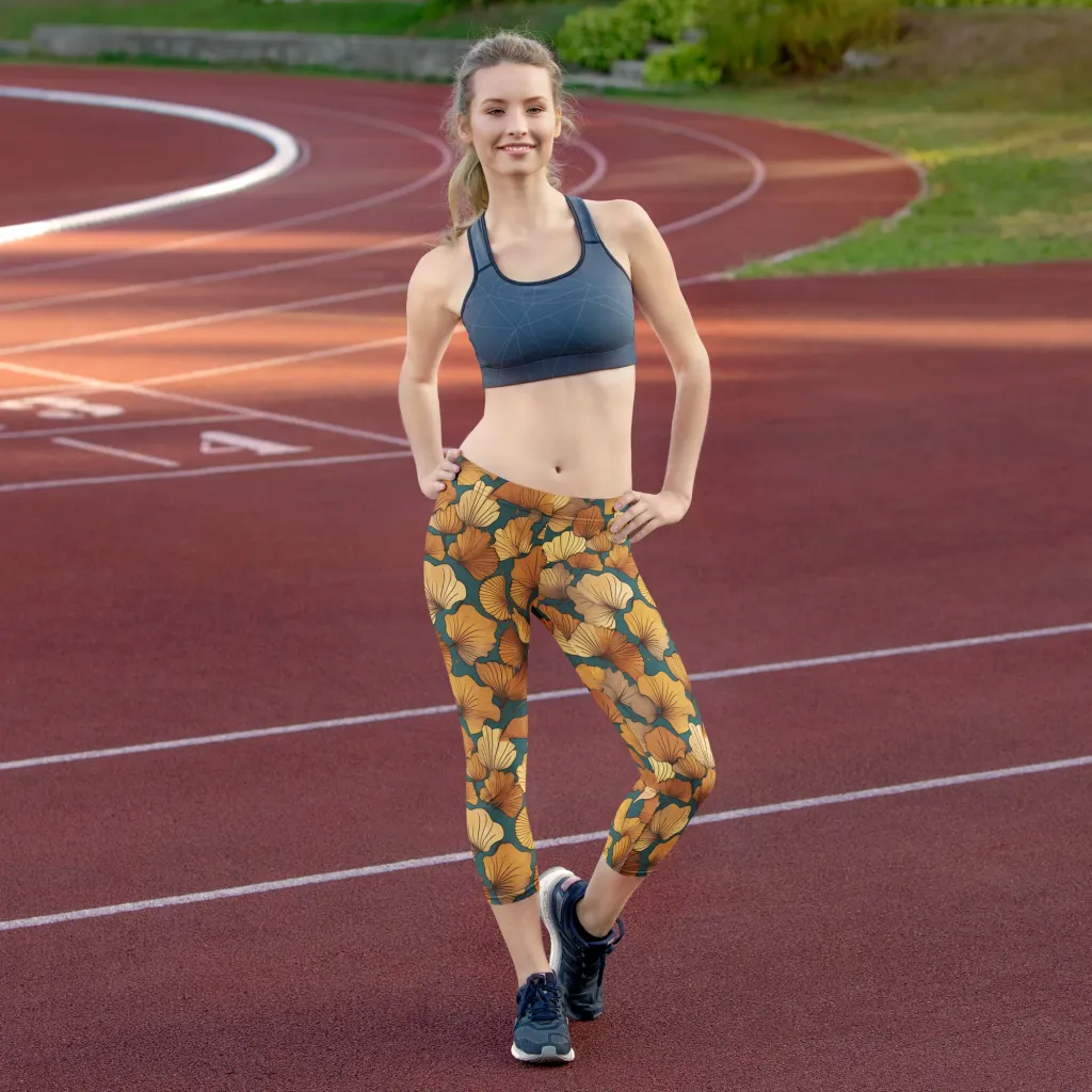 Ginkgo Ember on Capri Leggings — Front