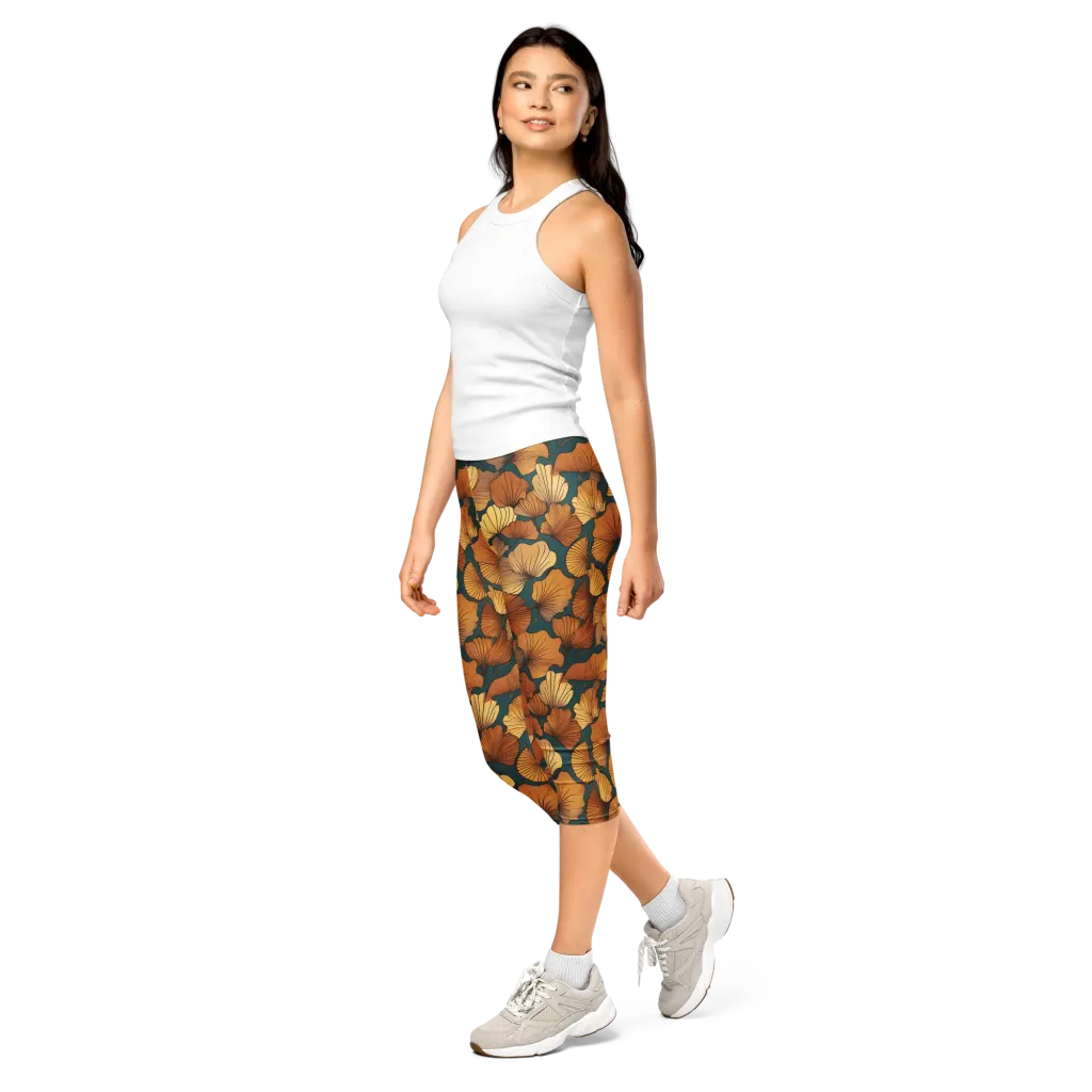 Ginkgo Ember on Capri Leggings — Left Front