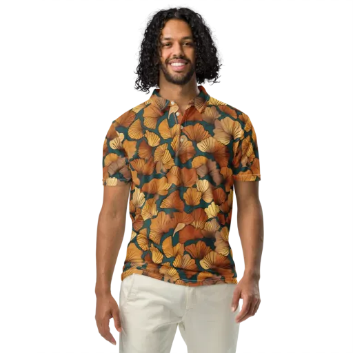 Ginkgo Ember on a Men's Slim Fit Polo Shirt
