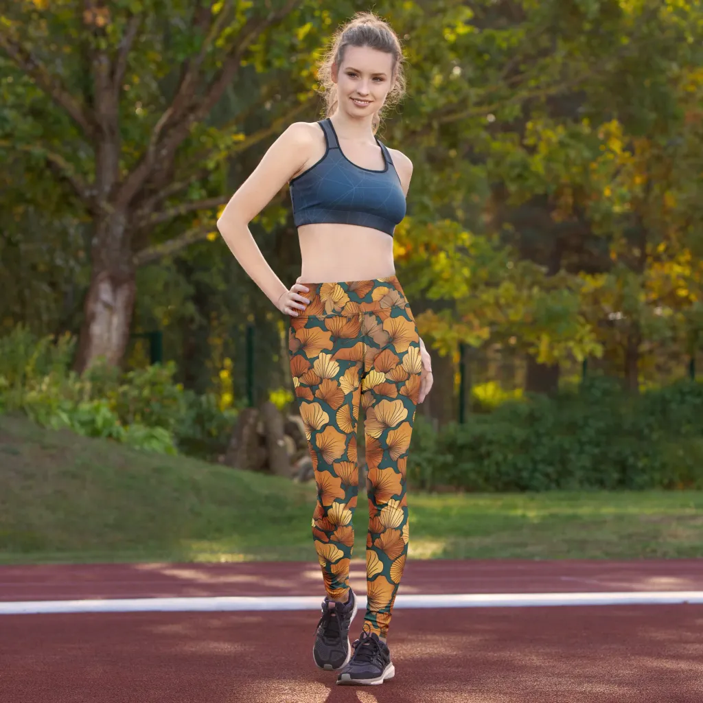 Ginkgo Ember on Yoga Leggings — Front