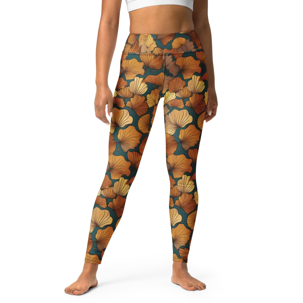 Ginkgo Ember on Yoga Leggings — Front