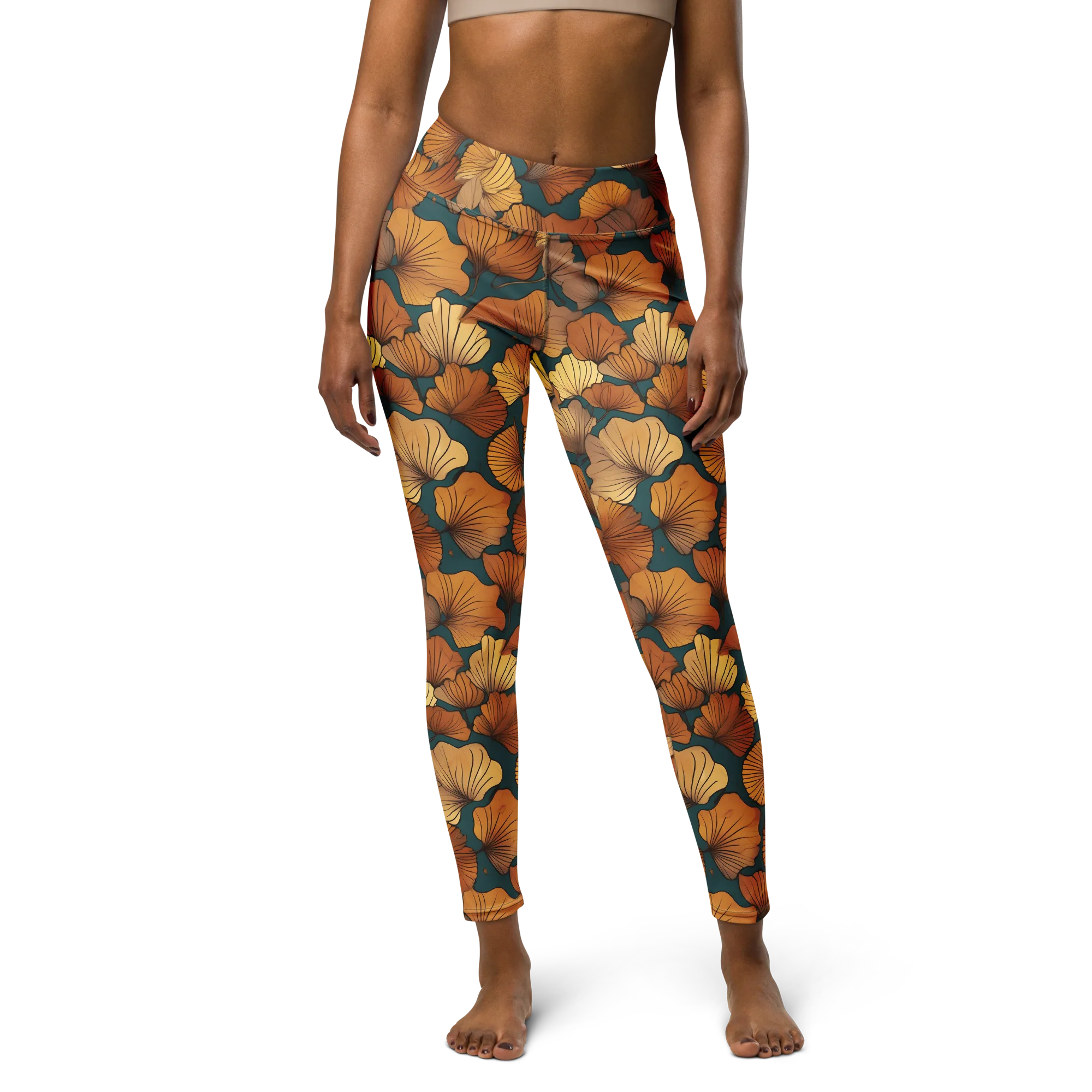 Ginkgo Ember on Yoga Leggings — Front