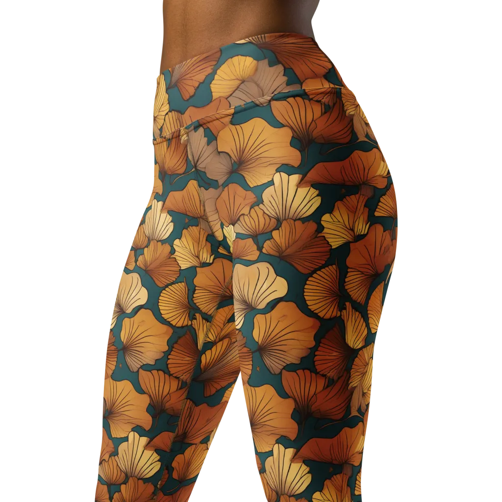 Ginkgo Ember on Yoga Leggings — Left Front