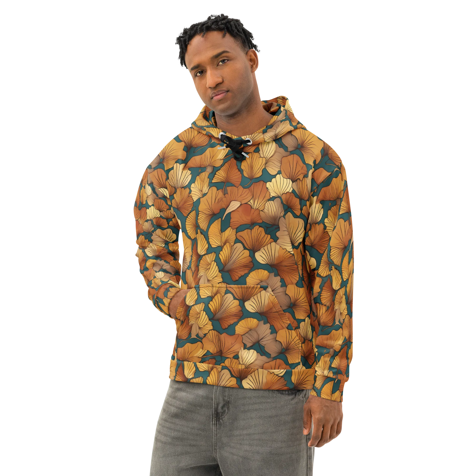 Ginkgo Ember on Cotton Hoodie — Left Front