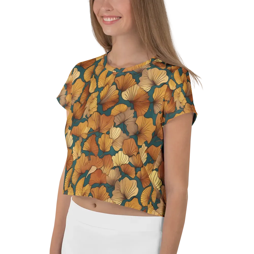 Ginkgo Ember on Crop Tee — Left