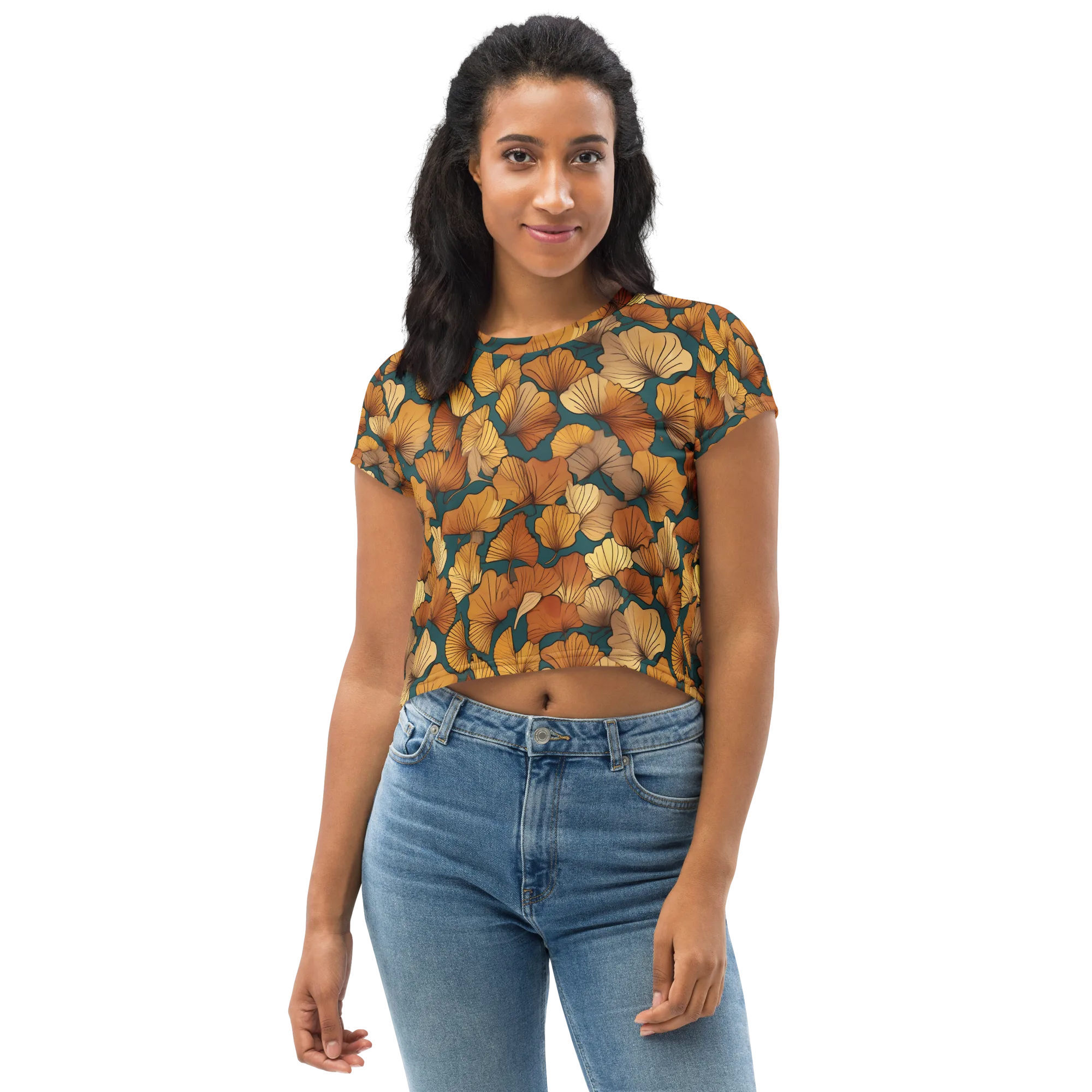Ginkgo Ember on Crop Tee — Front