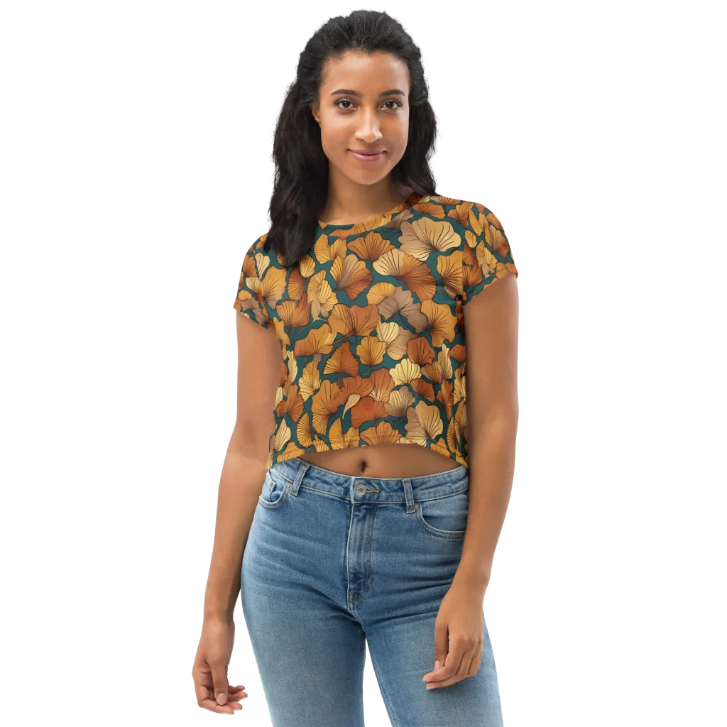 Ginkgo Ember on Crop Tee — Front