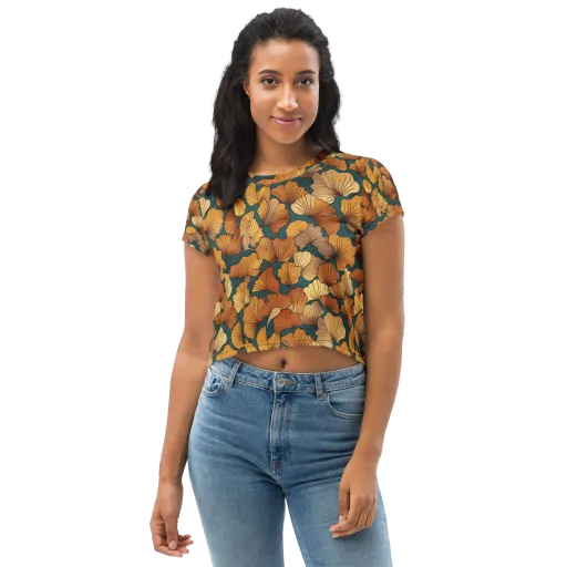 Ginkgo Ember on a Crop Tee