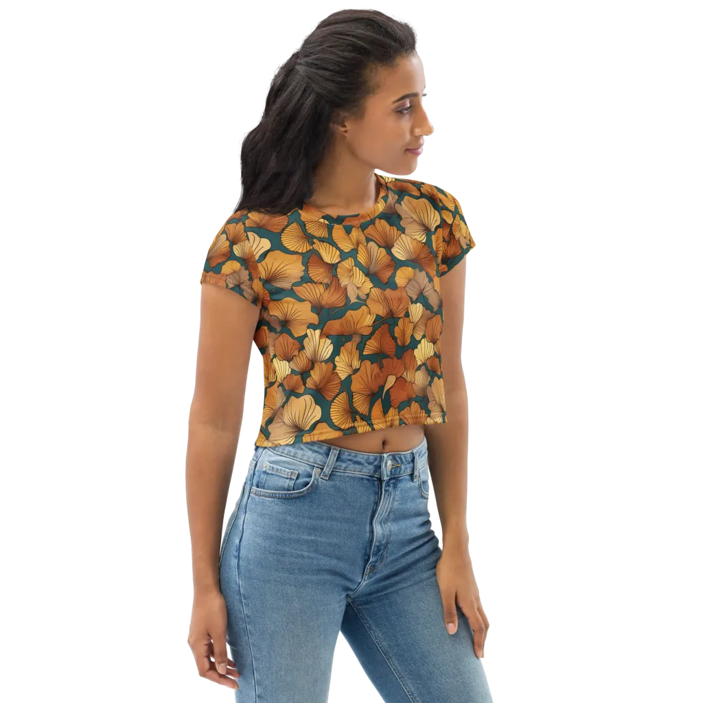 Ginkgo Ember on Crop Tee — Right Front