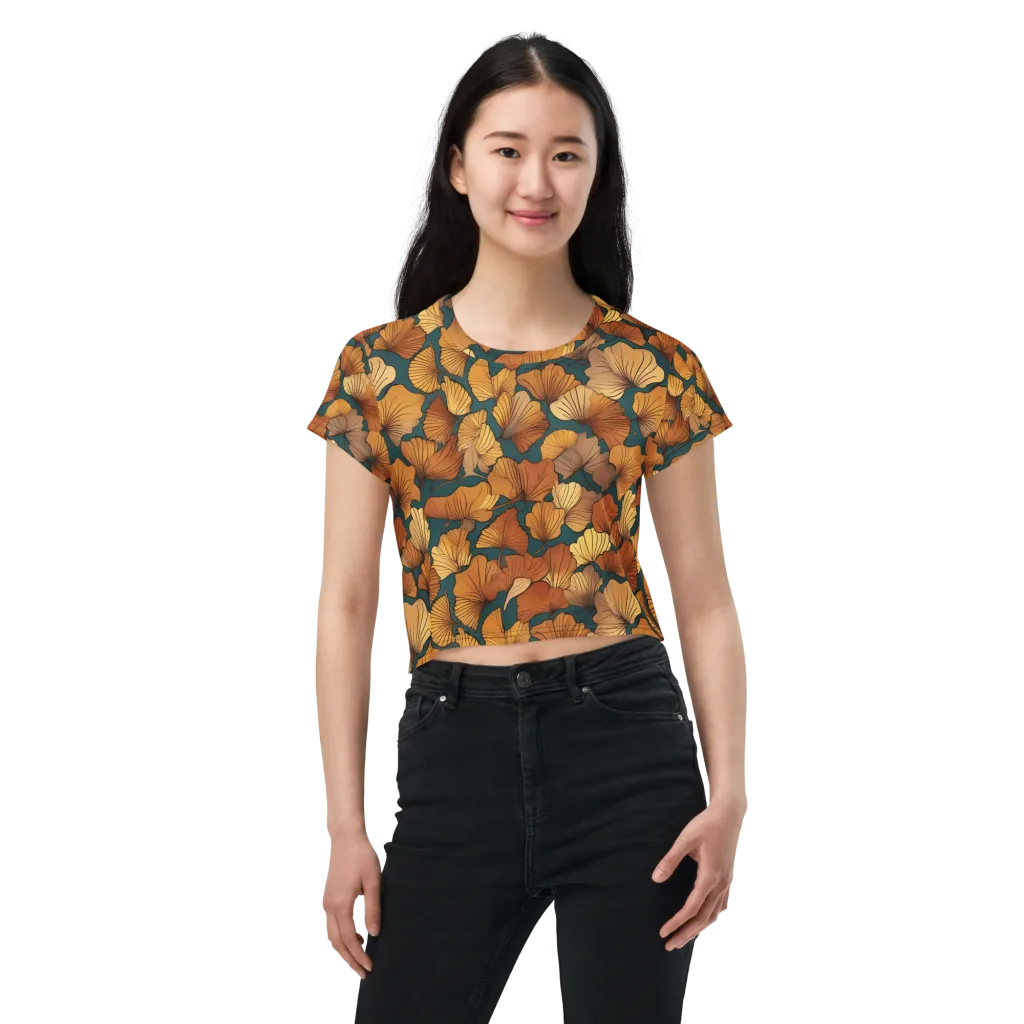 Ginkgo Ember on Crop Tee — Front