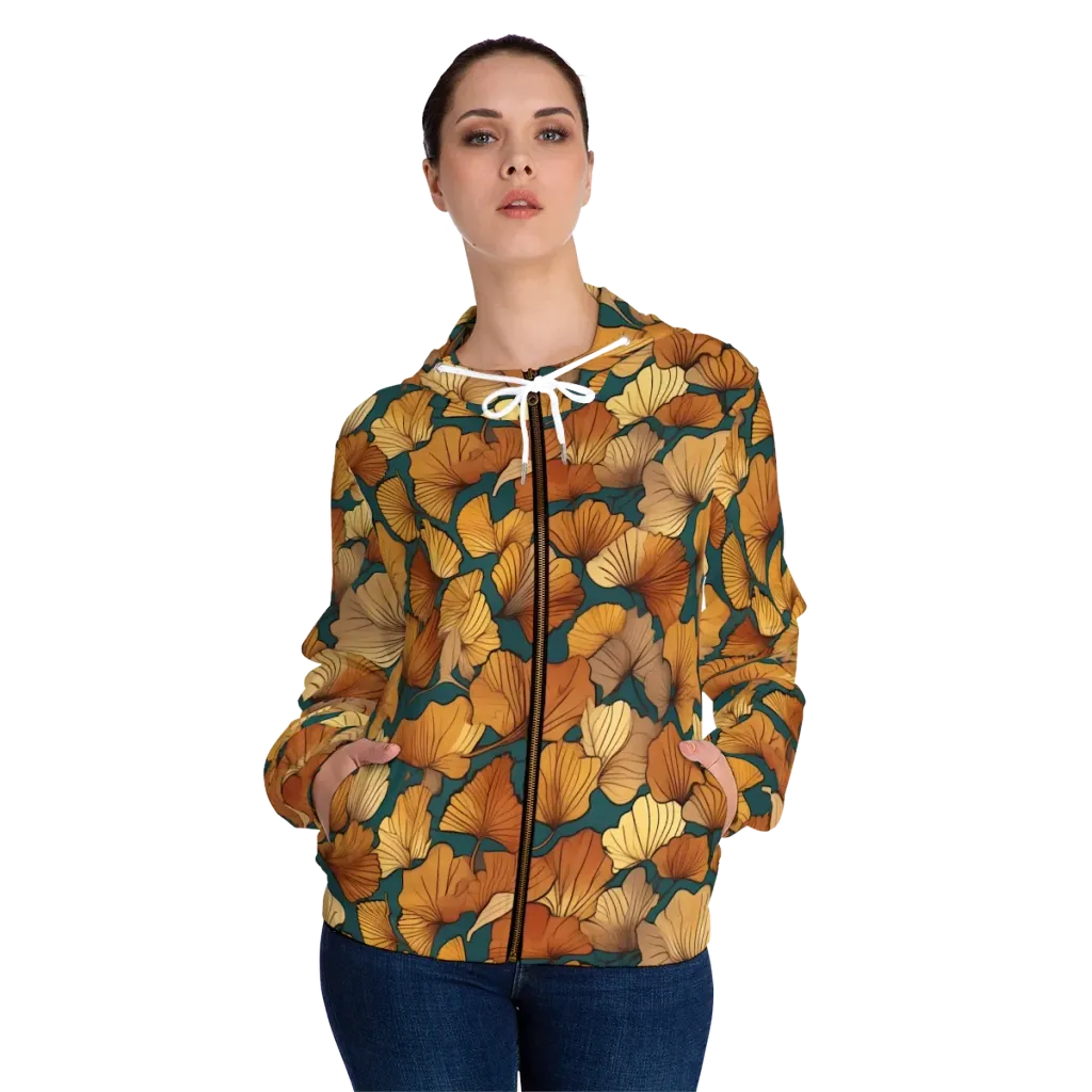 Ginkgo Ember on Women's Full-Zip Hoodie — Front On Person
